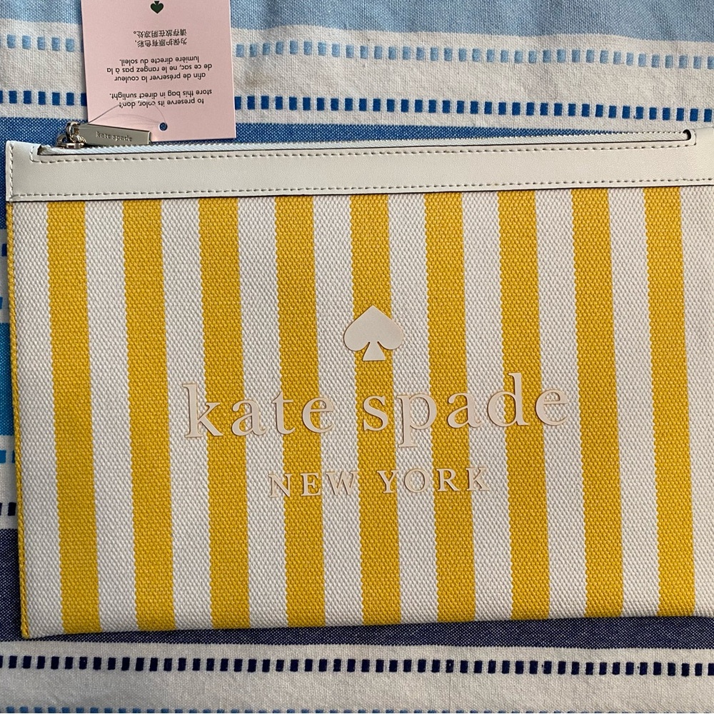 Kate Spade Yellow and White Striped Clutch/Pouch